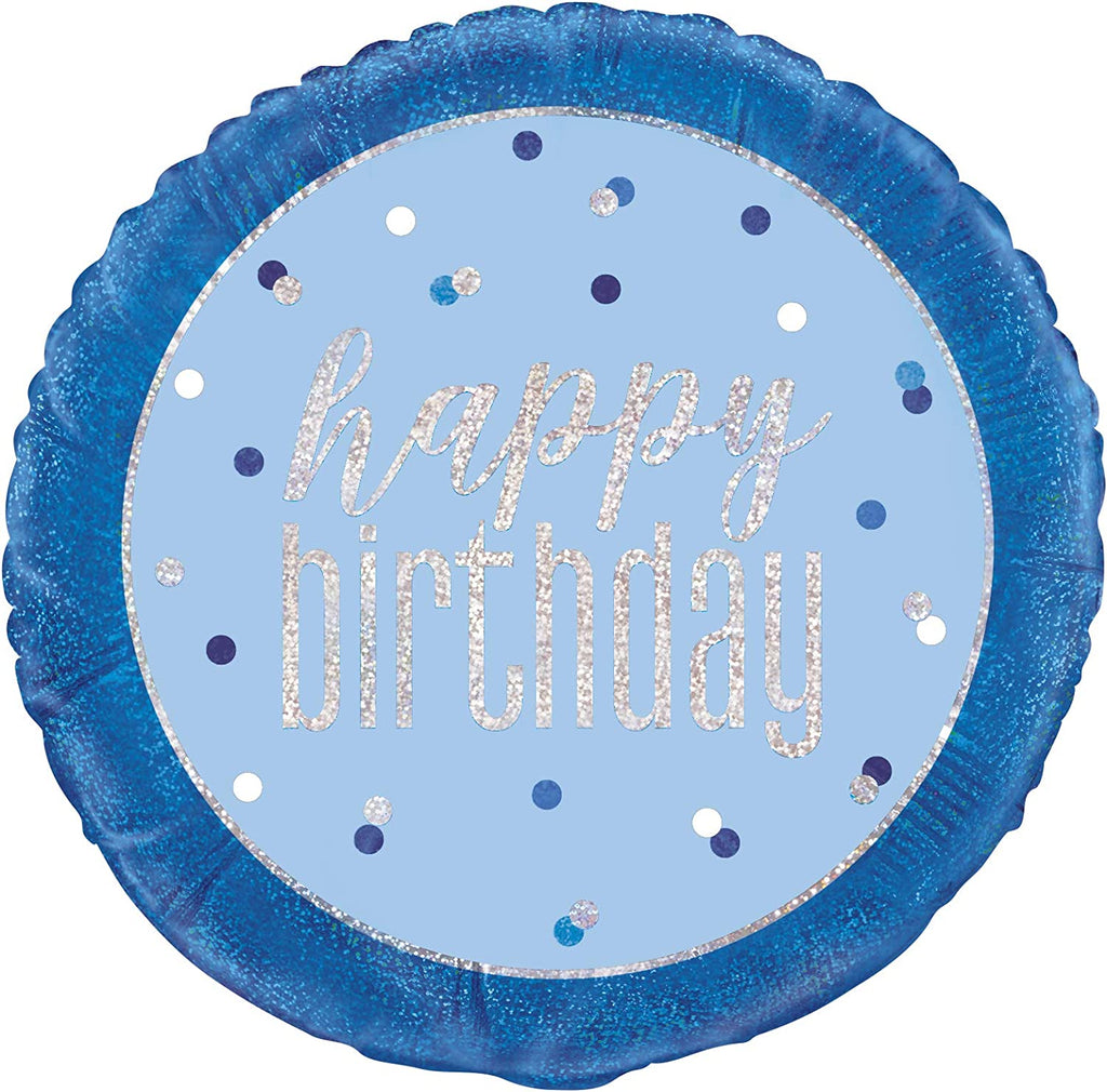 Blue Happy Birthday Glitz 18" Round Foil Balloon