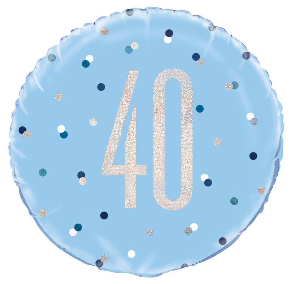 Blue 40th Birthday Glitz 18" Round Foil Balloon