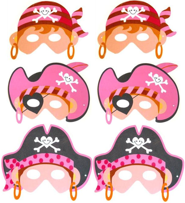 6 Foam Pink Pirate Masks