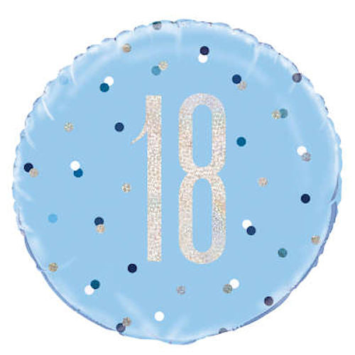 Blue 18th Birthday Glitz 18" Round Foil Balloon