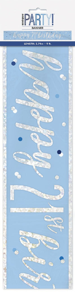 Blue Happy 21st Birthday Glitz 9ft Foil Banner
