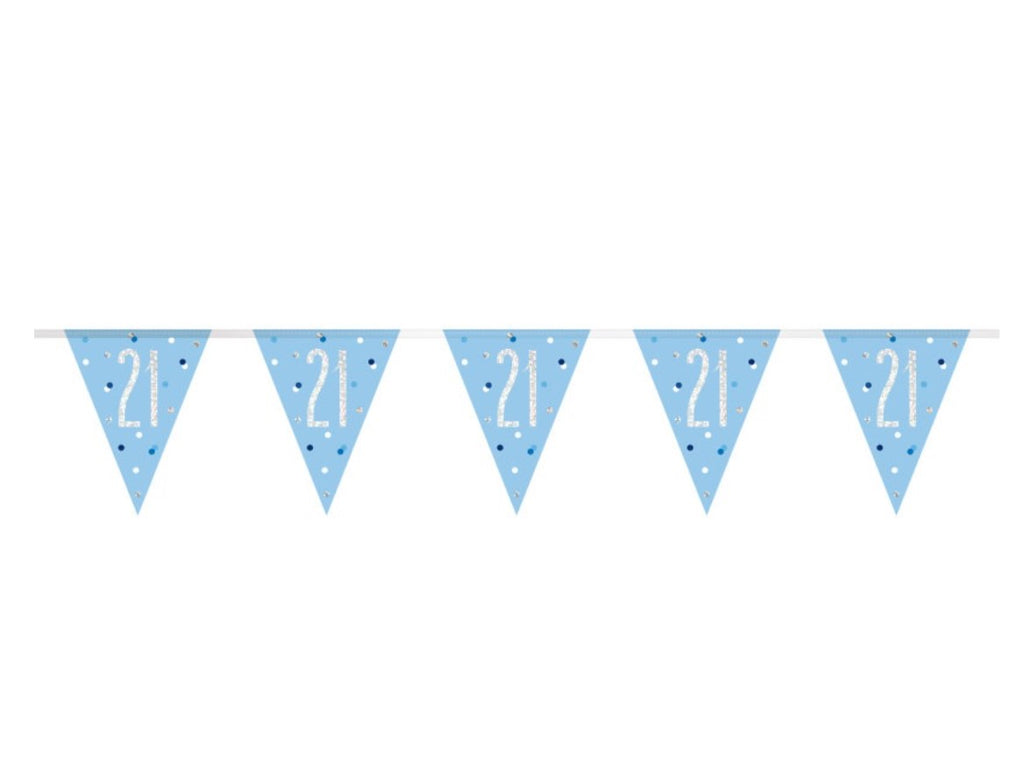 Blue 21st Birthday Glitz 9ft Flag Banner