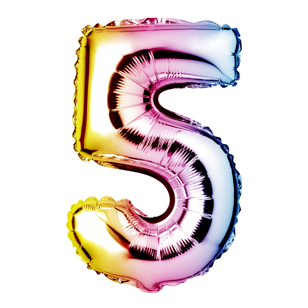 Large Rainbow Foil "Number 5" Balloon