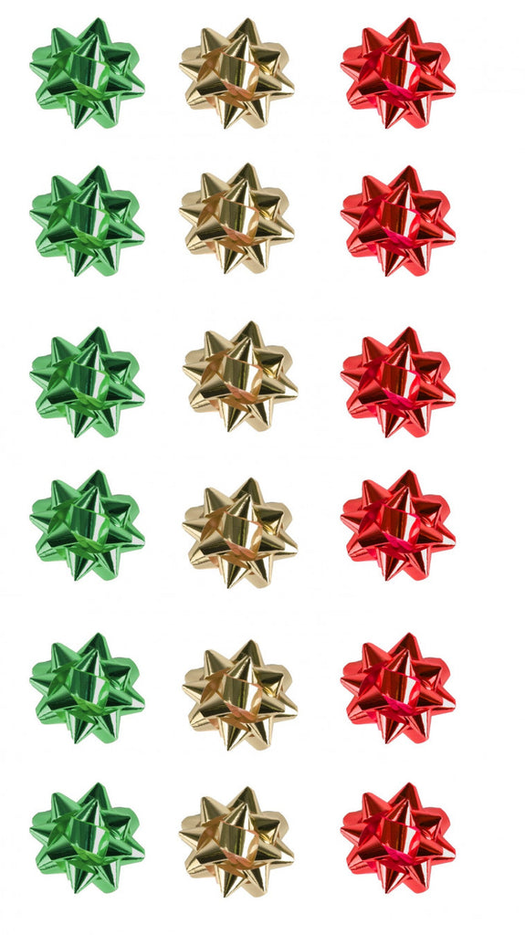 20 Medium Red, Green & Gold Foil Bows