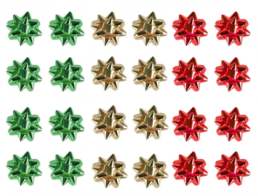 25 Small Red, Green & Gold Foil Bows