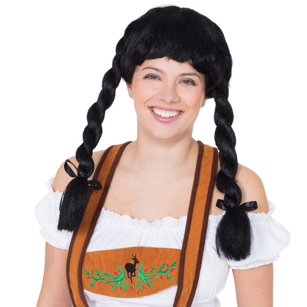 Adult Black Fraulein Pigtail Wig
