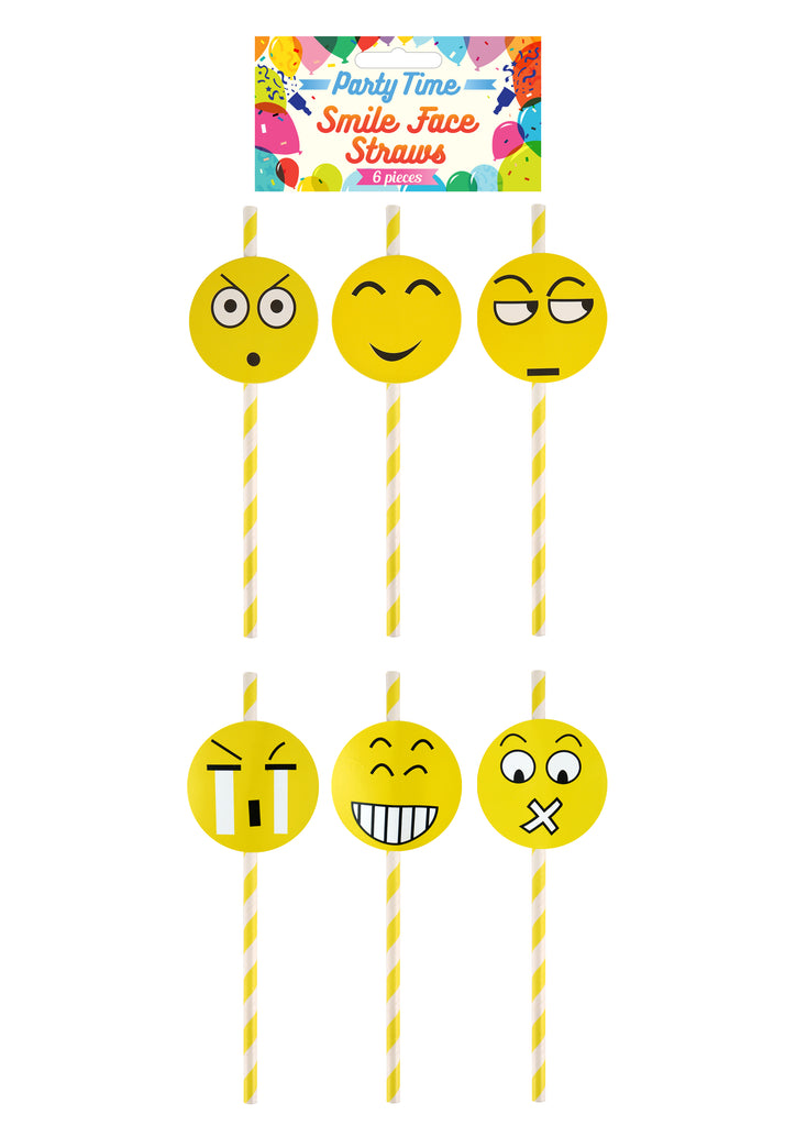 6 Happy Face Paper Straws