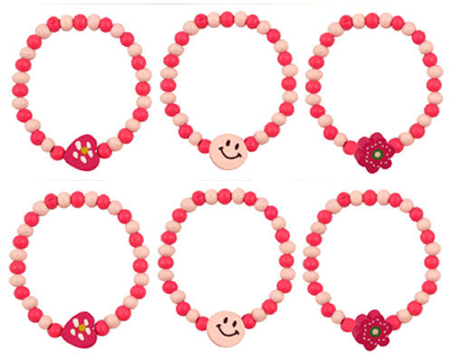 6 Pink Wooden Bead Bracelets