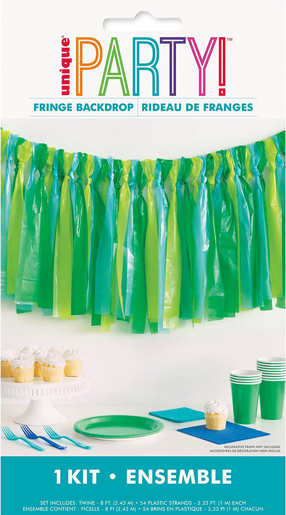Blue & Green Plastic Fringe Photo Backdrop Kit