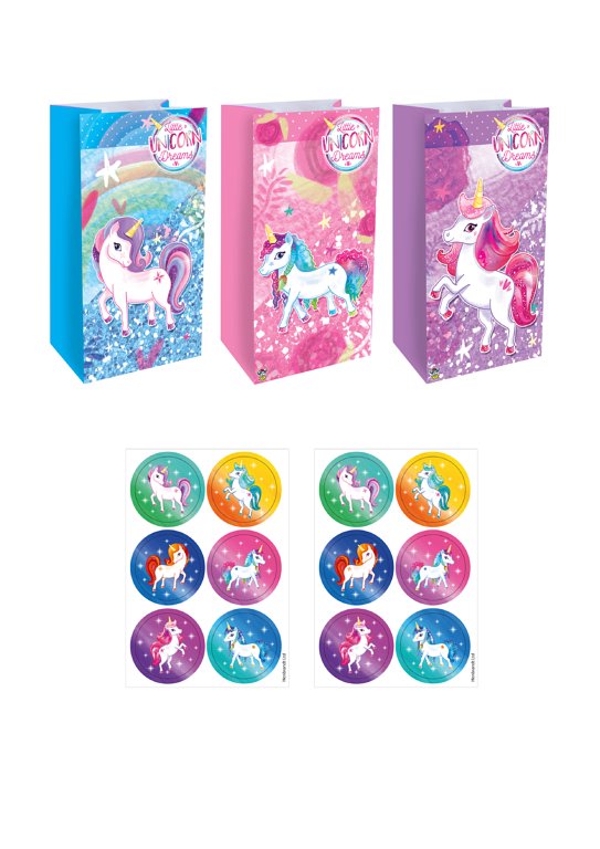12 Unicorn Paper Bags & Stickers