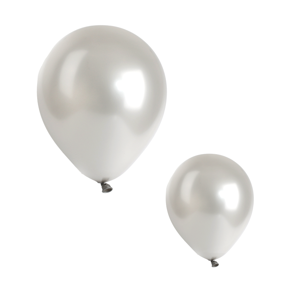 100 Pearlised Silver 7" Latex Balloons