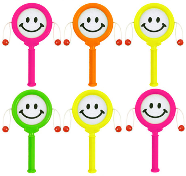 6 Mini Happy Face Spinning Hand Drums