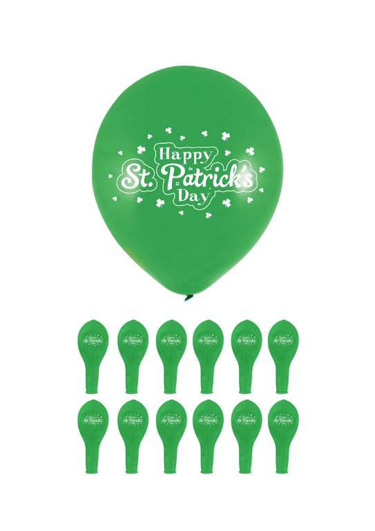 12 Green St Patrick's Day Latex Balloons