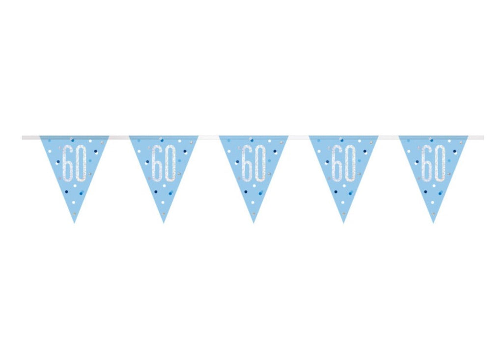 Blue 60th Birthday Glitz 9ft Flag Banner