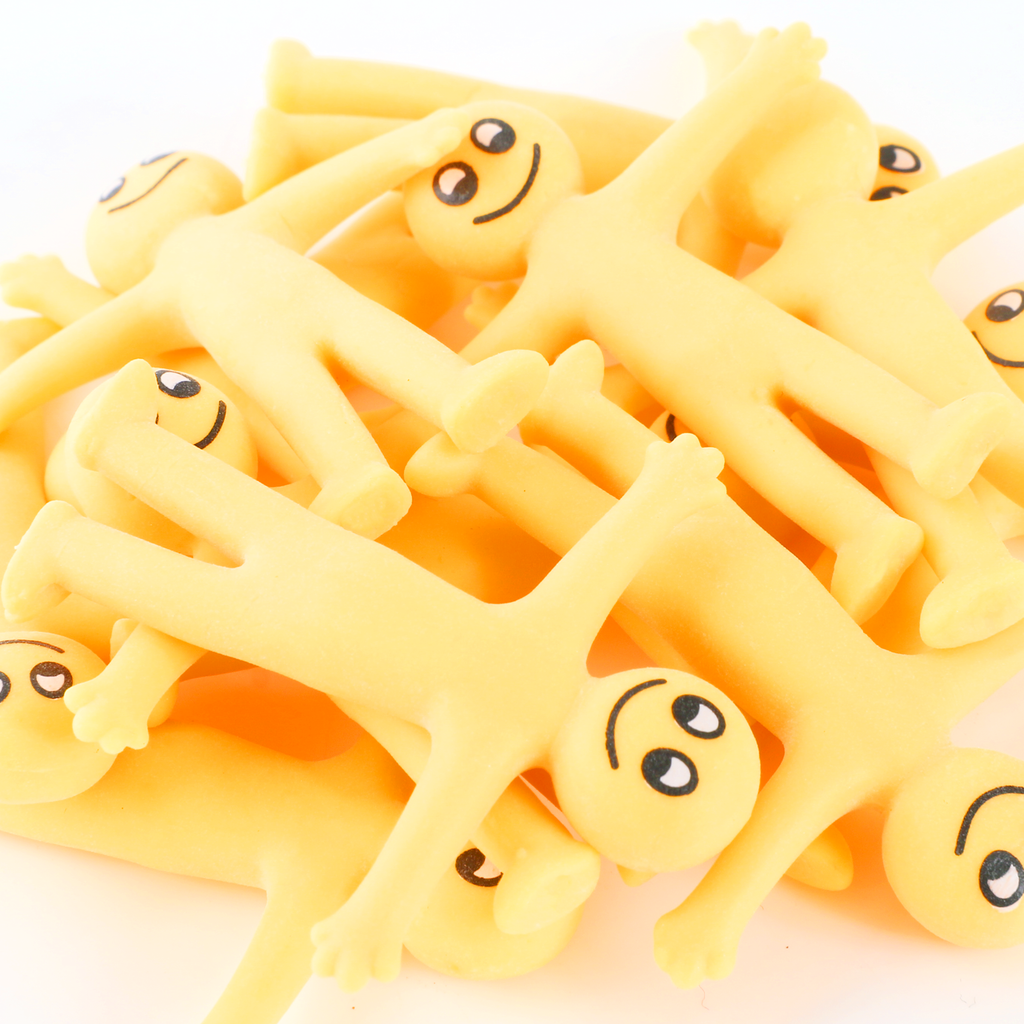12 Yellow Stretchy Smiley Men
